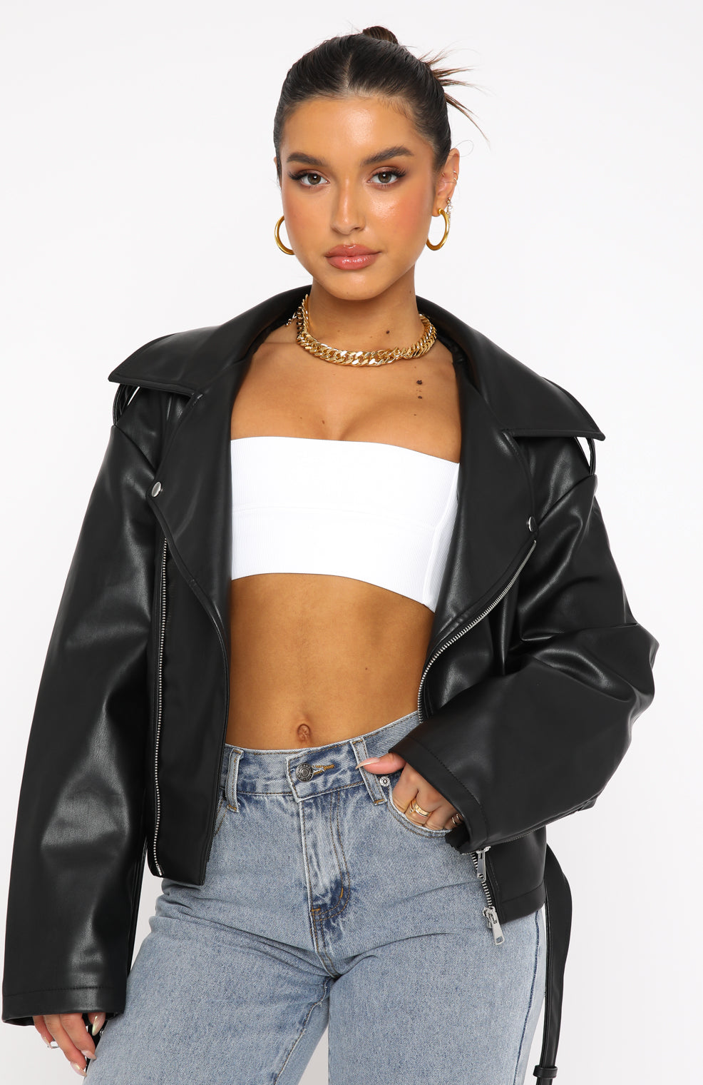 GLORIA PU BIKER JACKET - BLACK