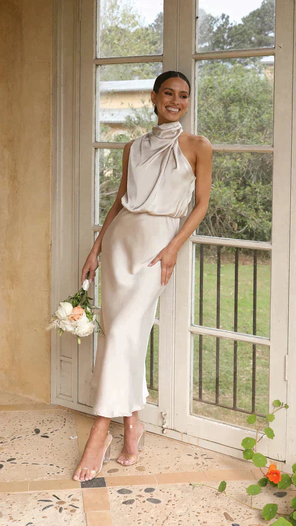 Diana | Women's Sleeveless Midi Dress | Elegant Draped Design