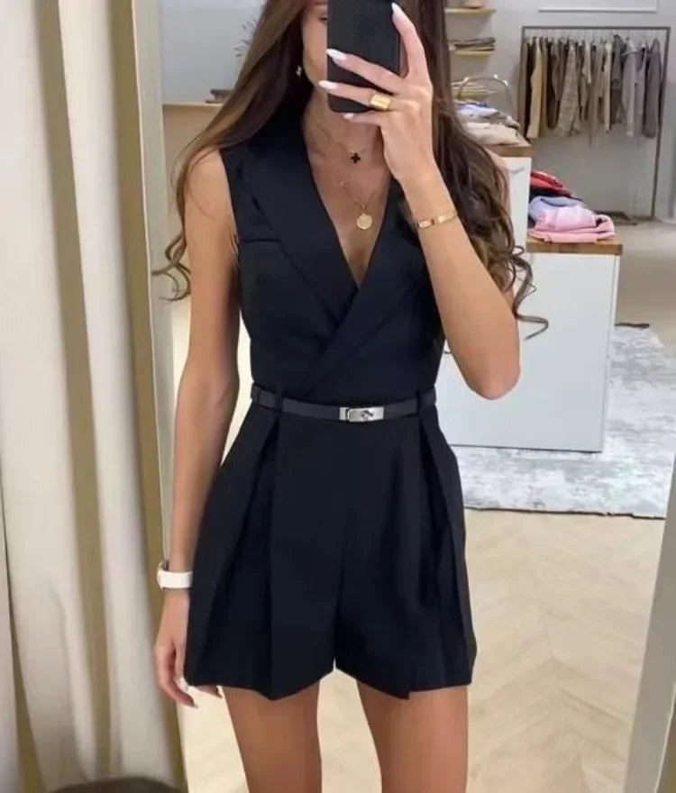 Emma | Sleeveless Belted Romper