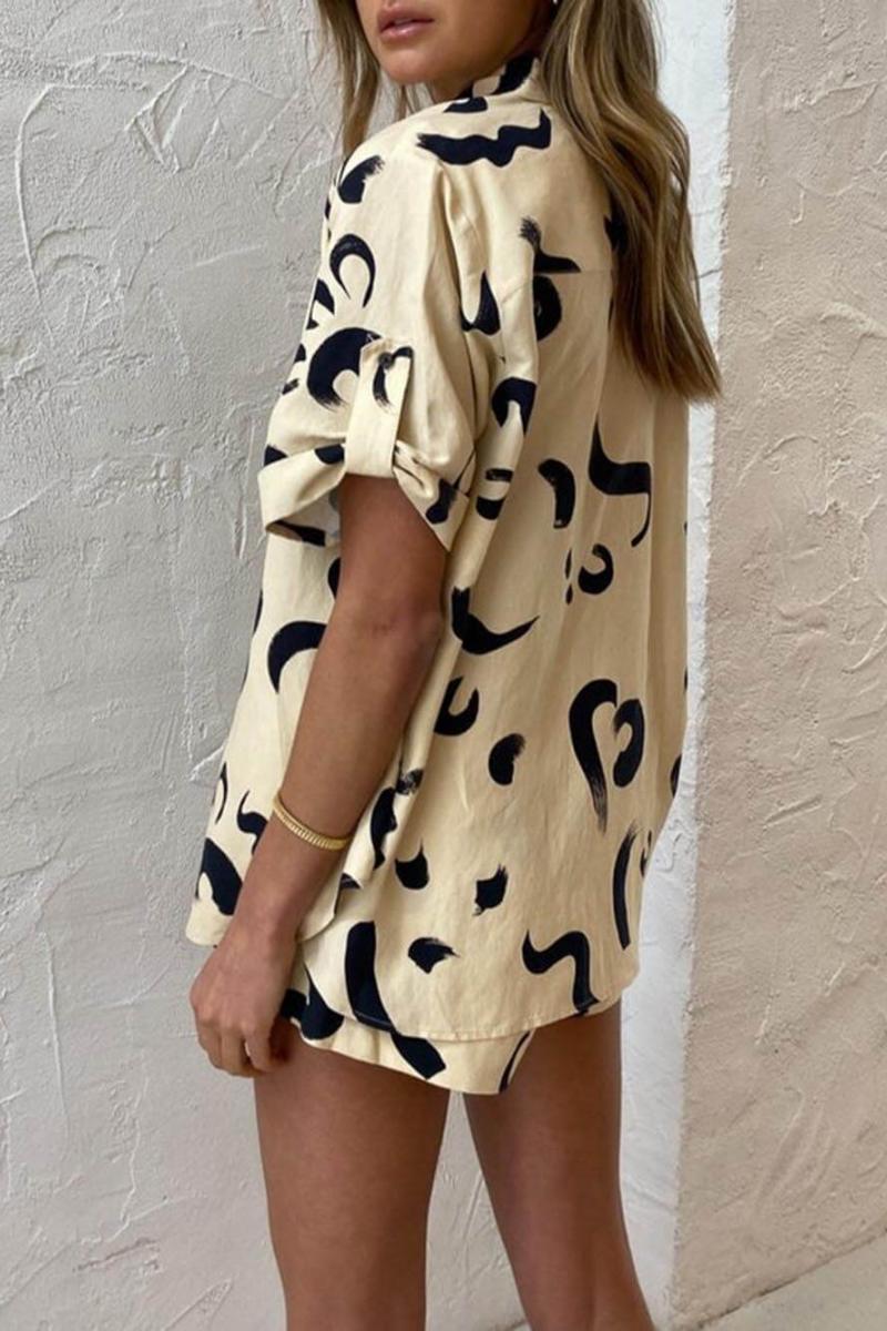 Unique Warm Sun Print Loose Shirt Shorts Set