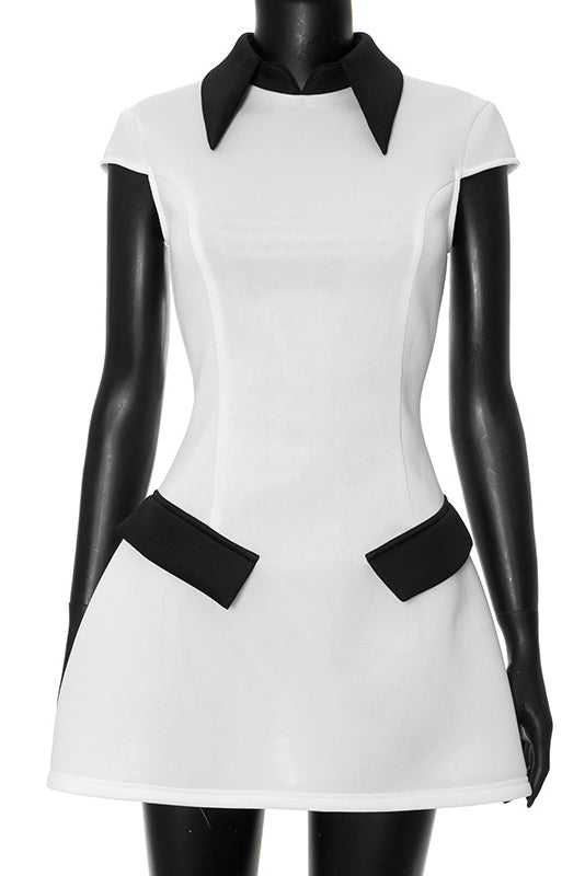 Adela Cap Sleeve Contrast Polyester Mini Dress