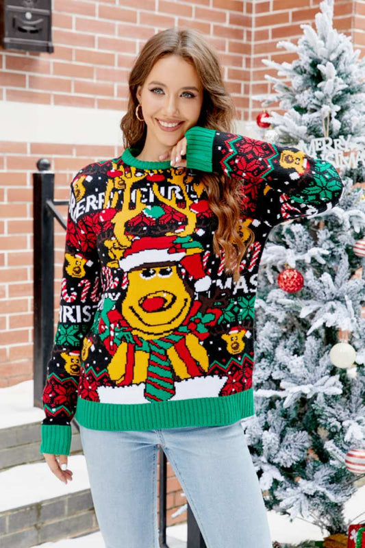 Christmas Cartoon Reindeer Knit Sweater