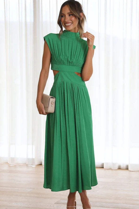 Cutout Waist Pocketed Vacation Midi Dress