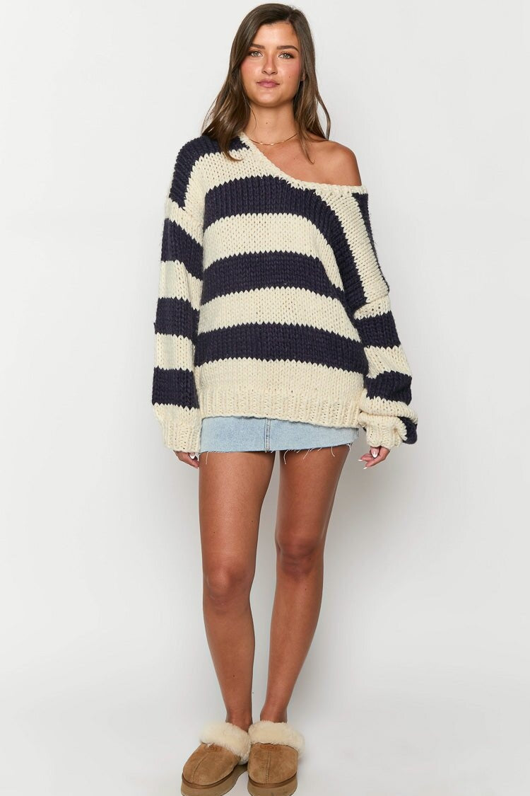 Off-shoulder Striped Sweater