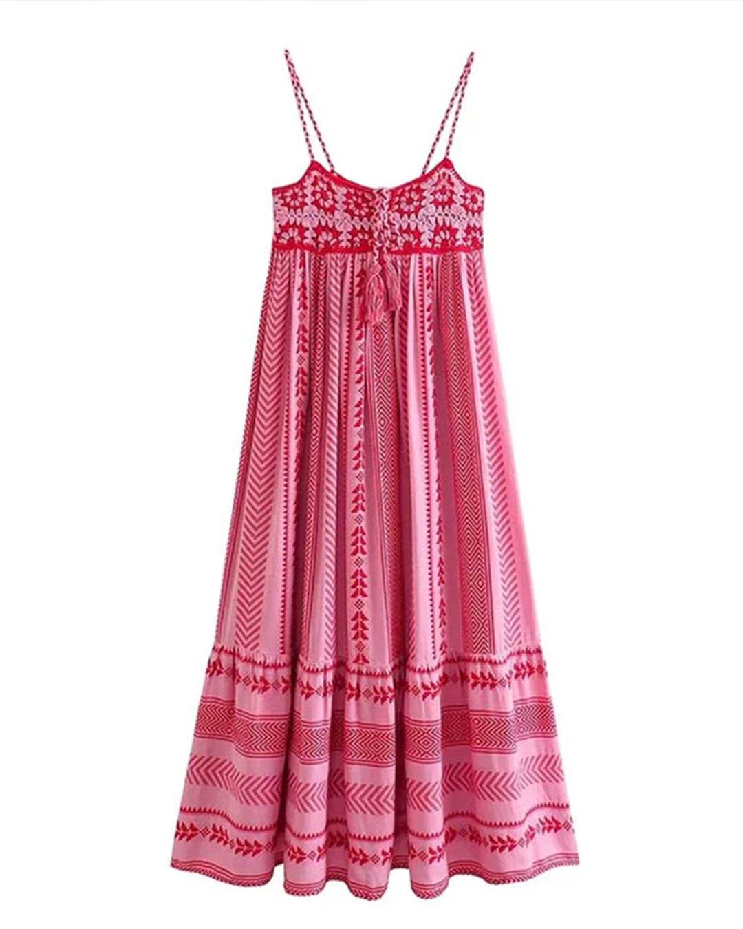 Naomi Printed Embroidered Lace Up Cami Midi Dress