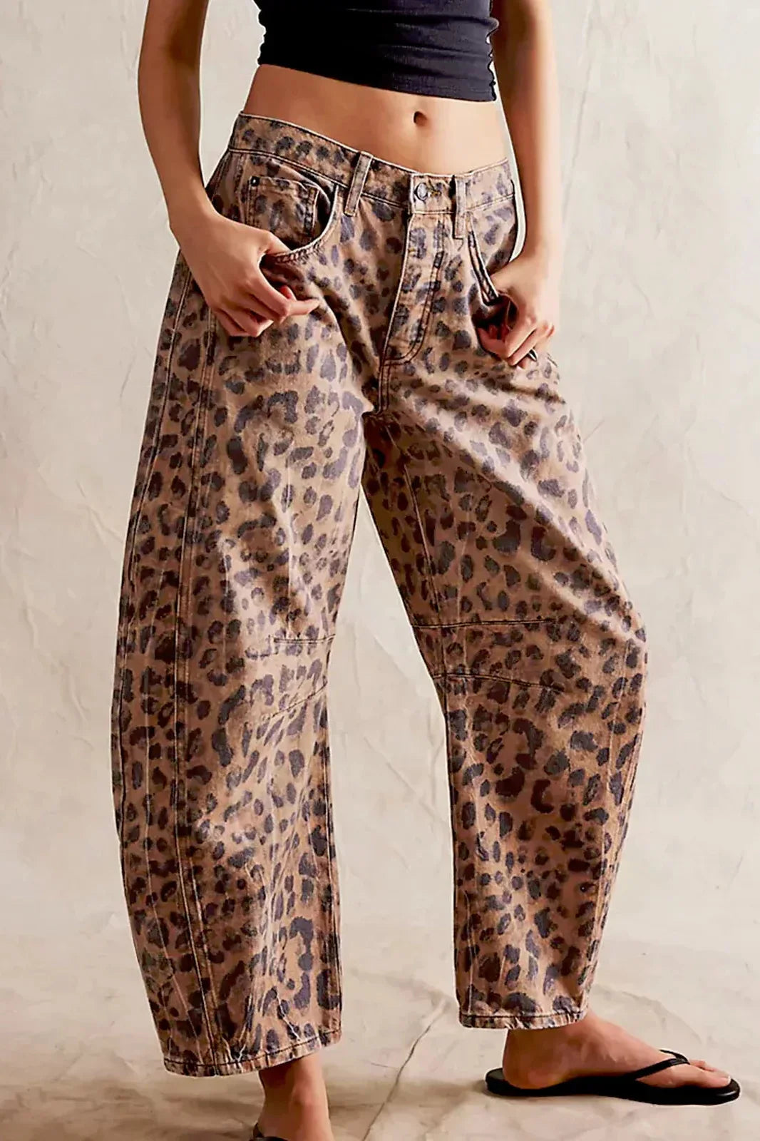 Leopard Print Barrel Jeans