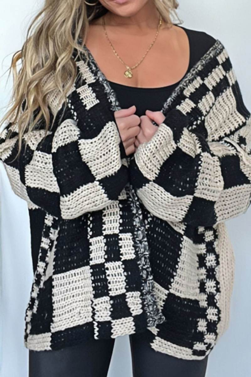 Plaid Open Front Long Sleeve Cardigan