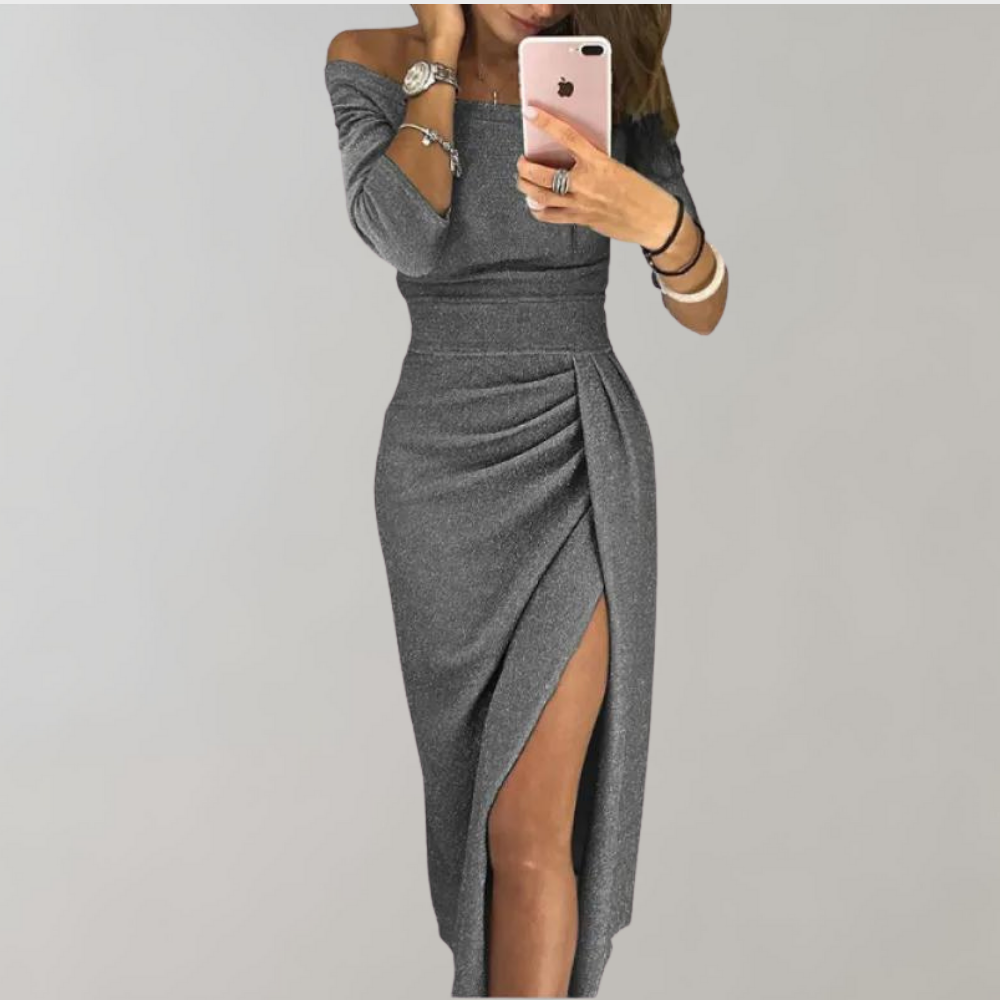 Scarlett | Off-Shoulder Ruched Slit Dress