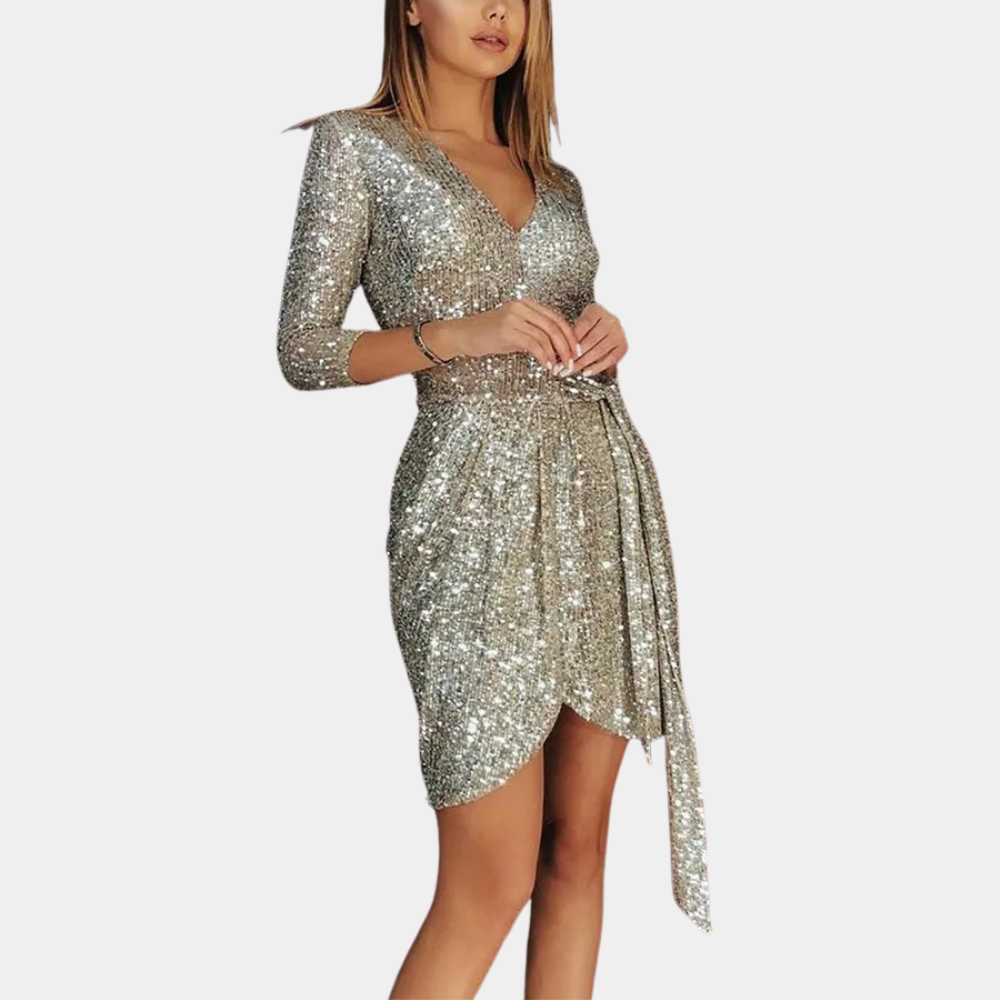 Lily | Dazzling Sequin Wrap Dress with Belt for Women