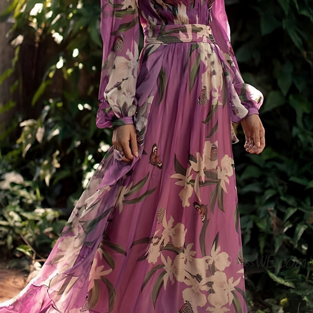 Elara | Women's Floral Chiffon Dress | Elegant Long Dress