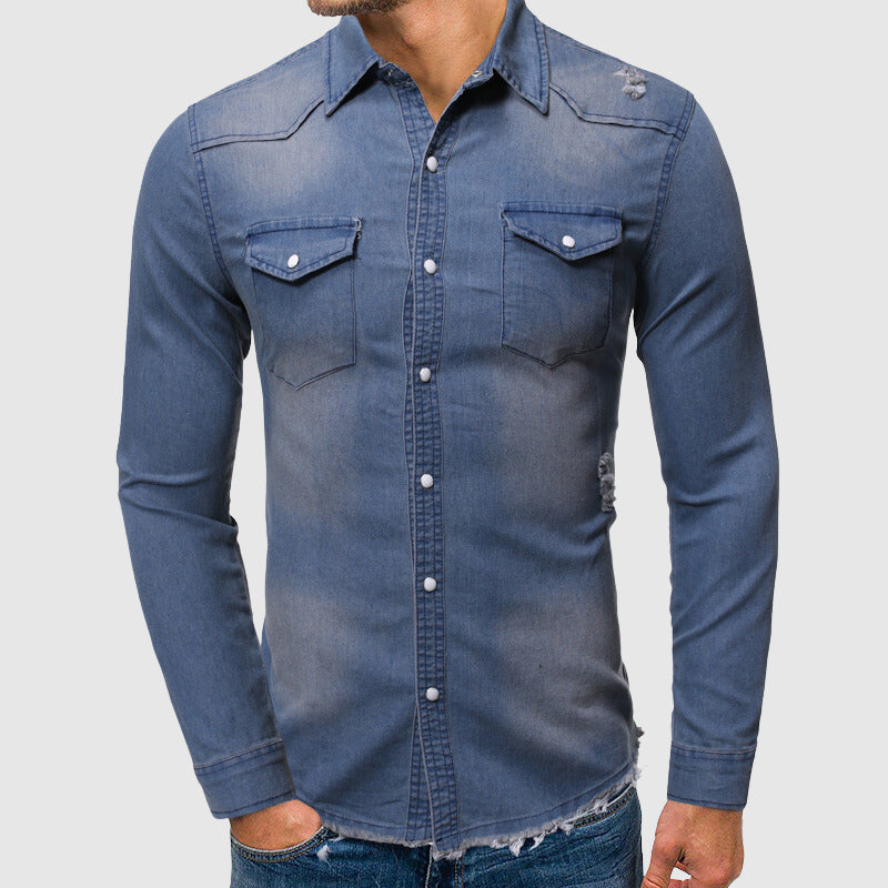 Destroyed Denim Slim Fit Shirt