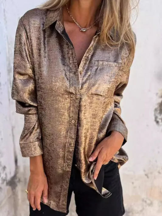 Sophia | Women's Shimmering Button-Up Blouse | Relaxed Blouse