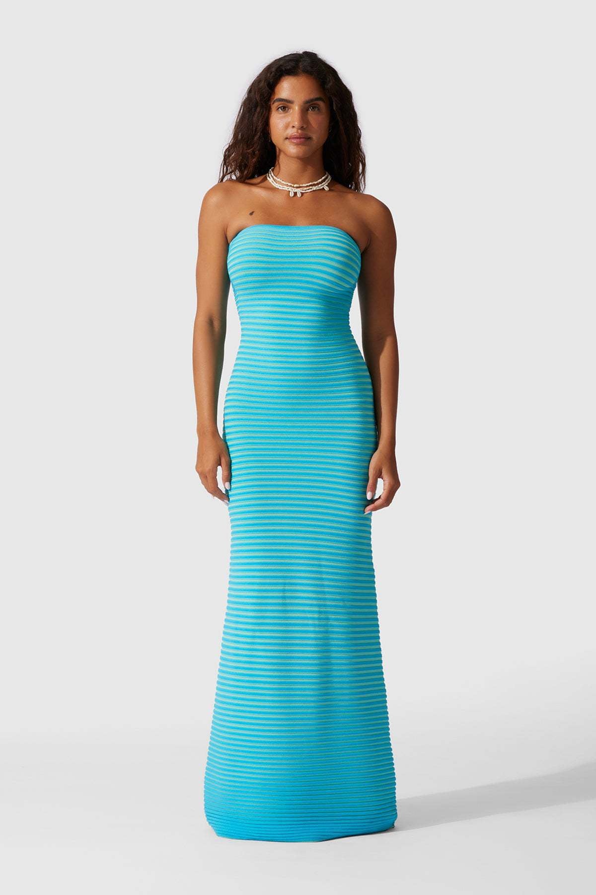 Adela Sleeveless Strip Knit Maxi Dress