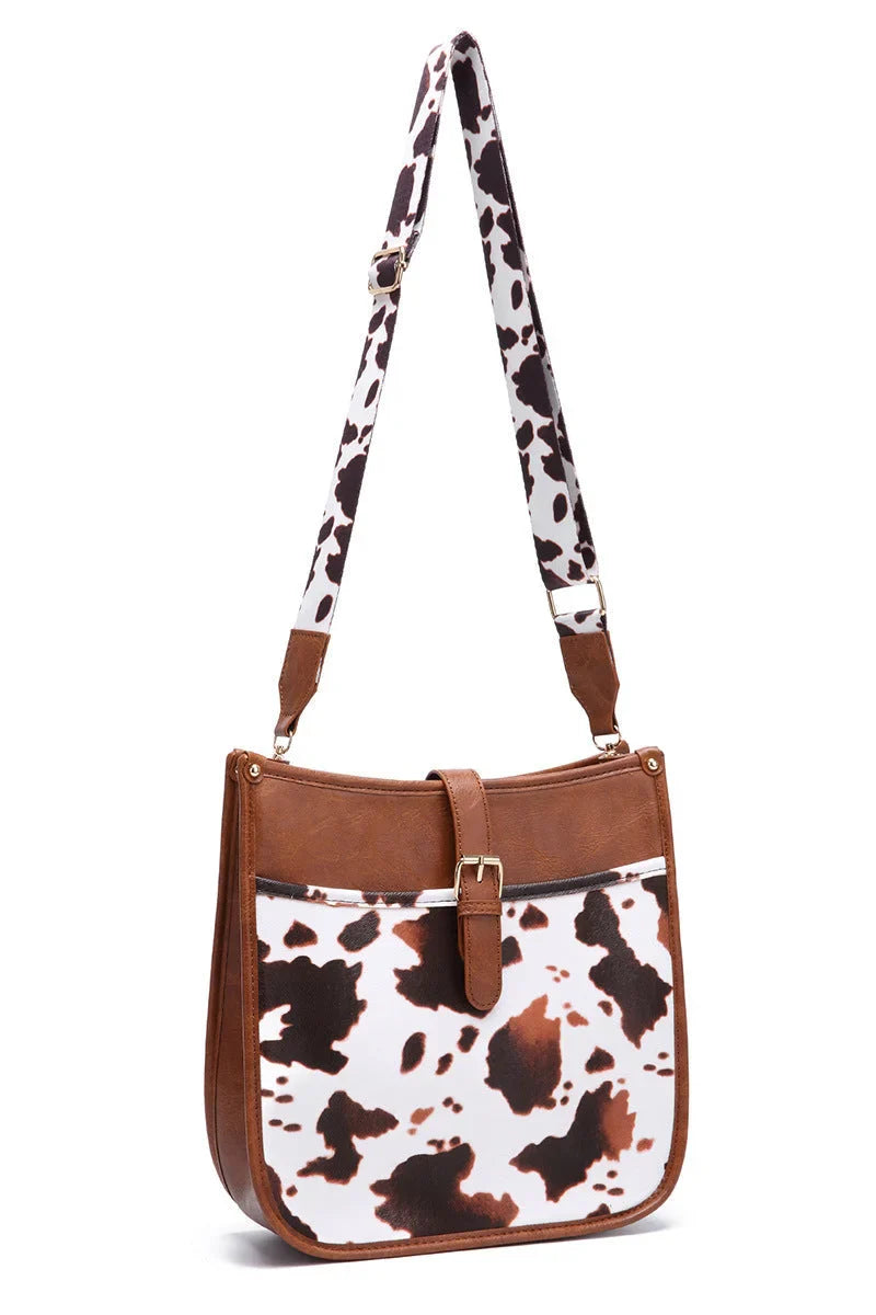 Western Cowboy Style Brown Cow Print Crossbody Bag