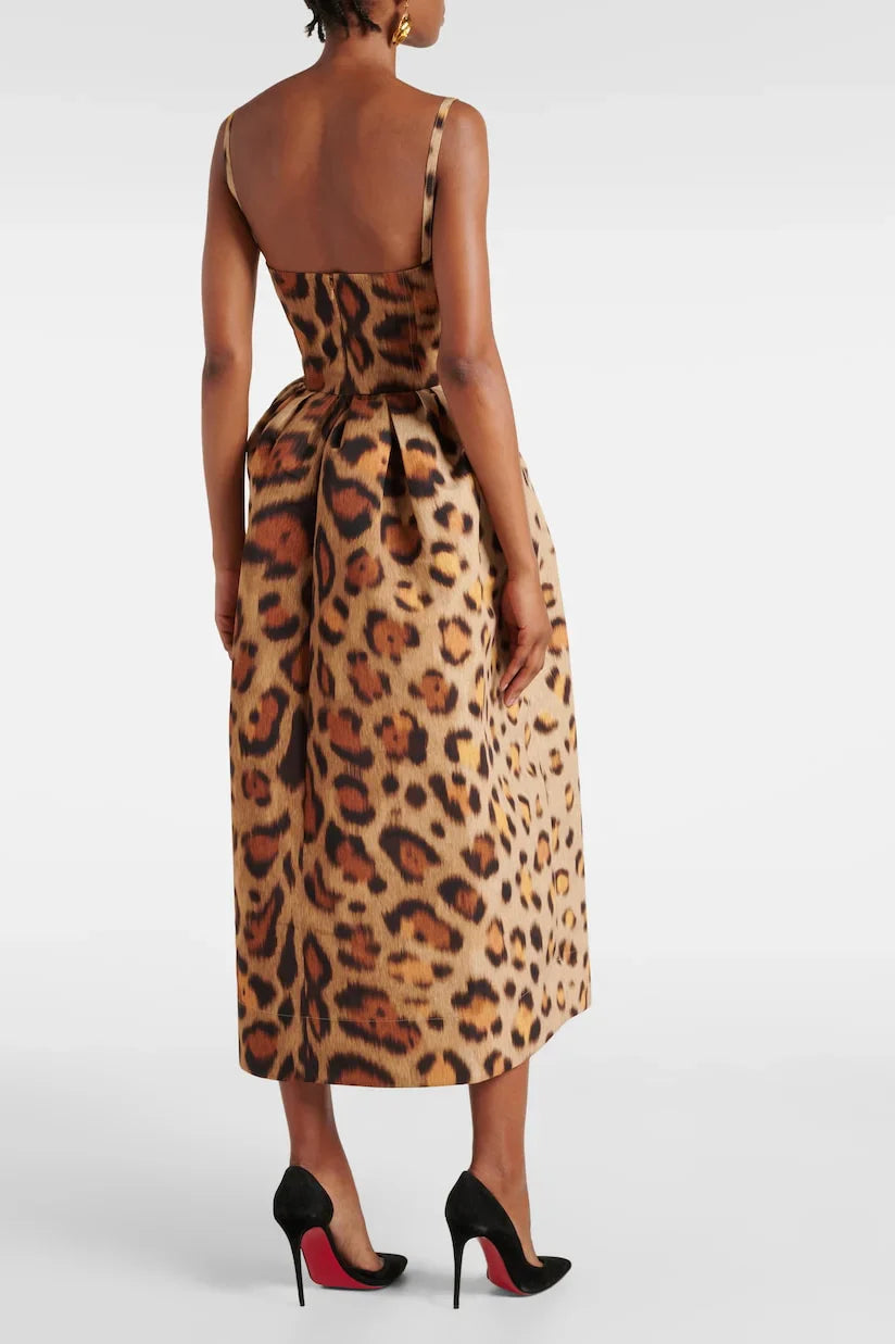 Animal-print Bustier Midi Dress