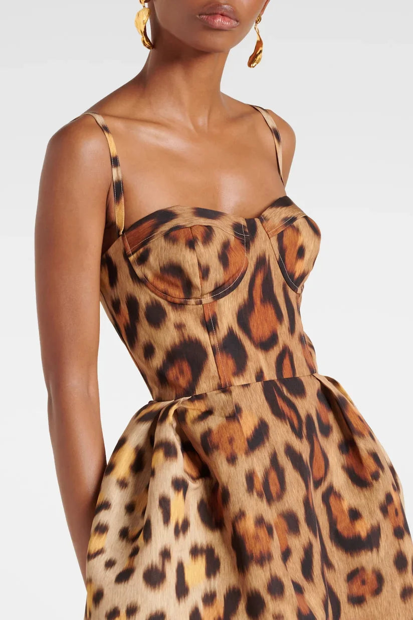 Animal-print Bustier Midi Dress