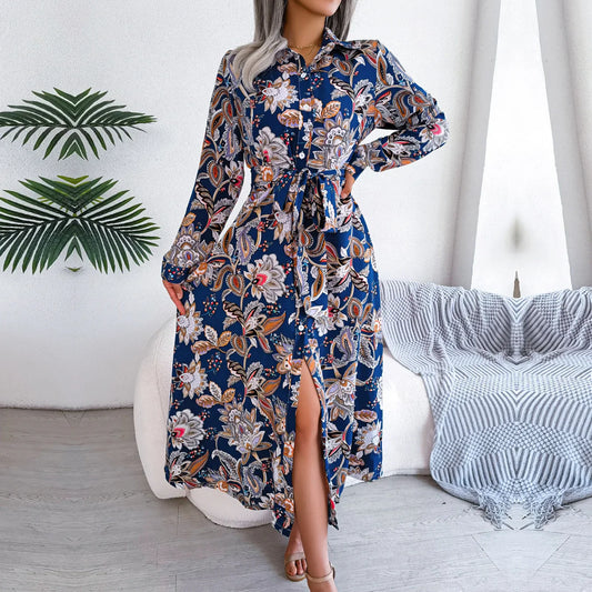 Retro Floral Print Shirt Dress