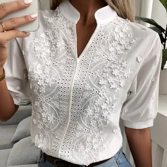 Elise | Embroidered Button-Up Blouse