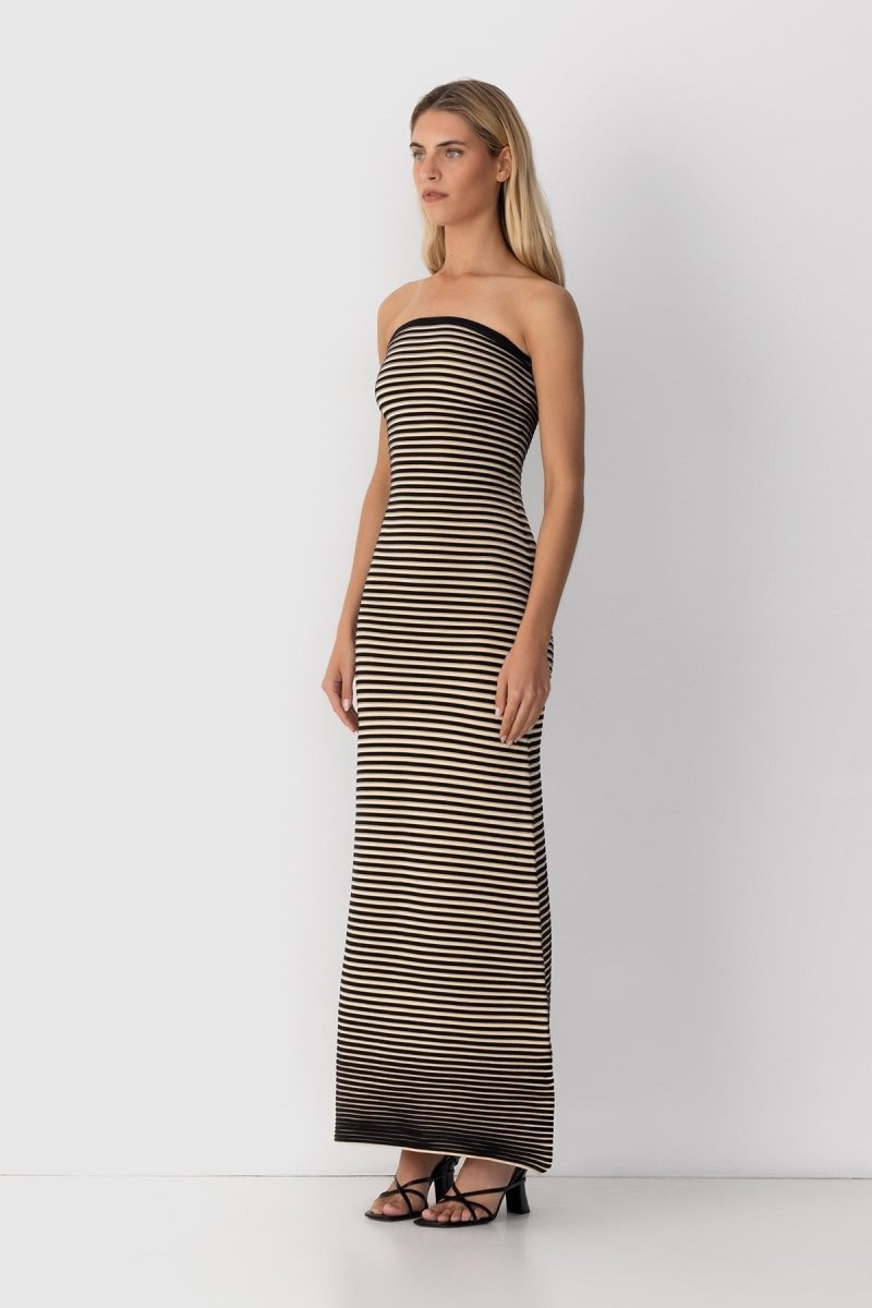 Adela Sleeveless Strip Knit Maxi Dress