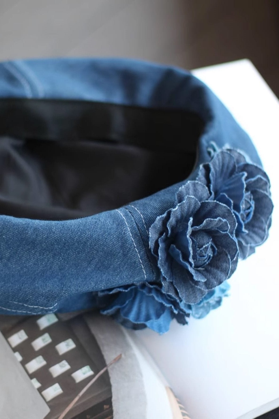 Camellia Denim Beret Hat