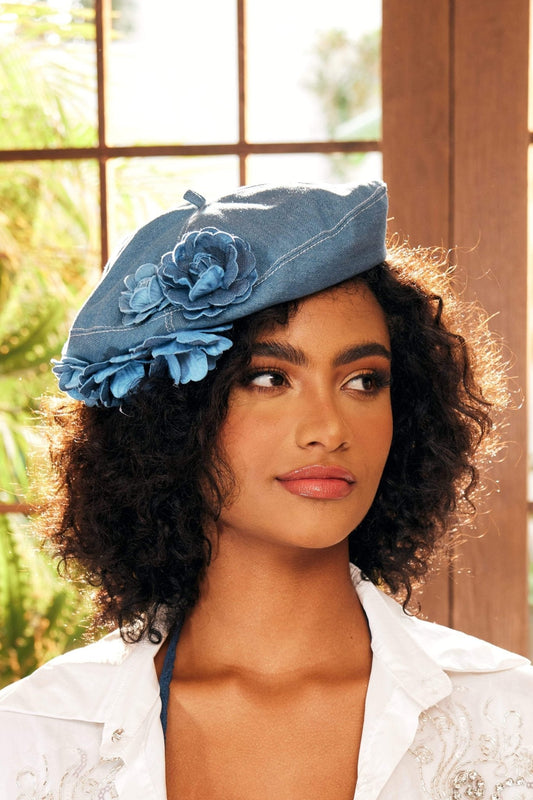 Camellia Denim Beret Hat