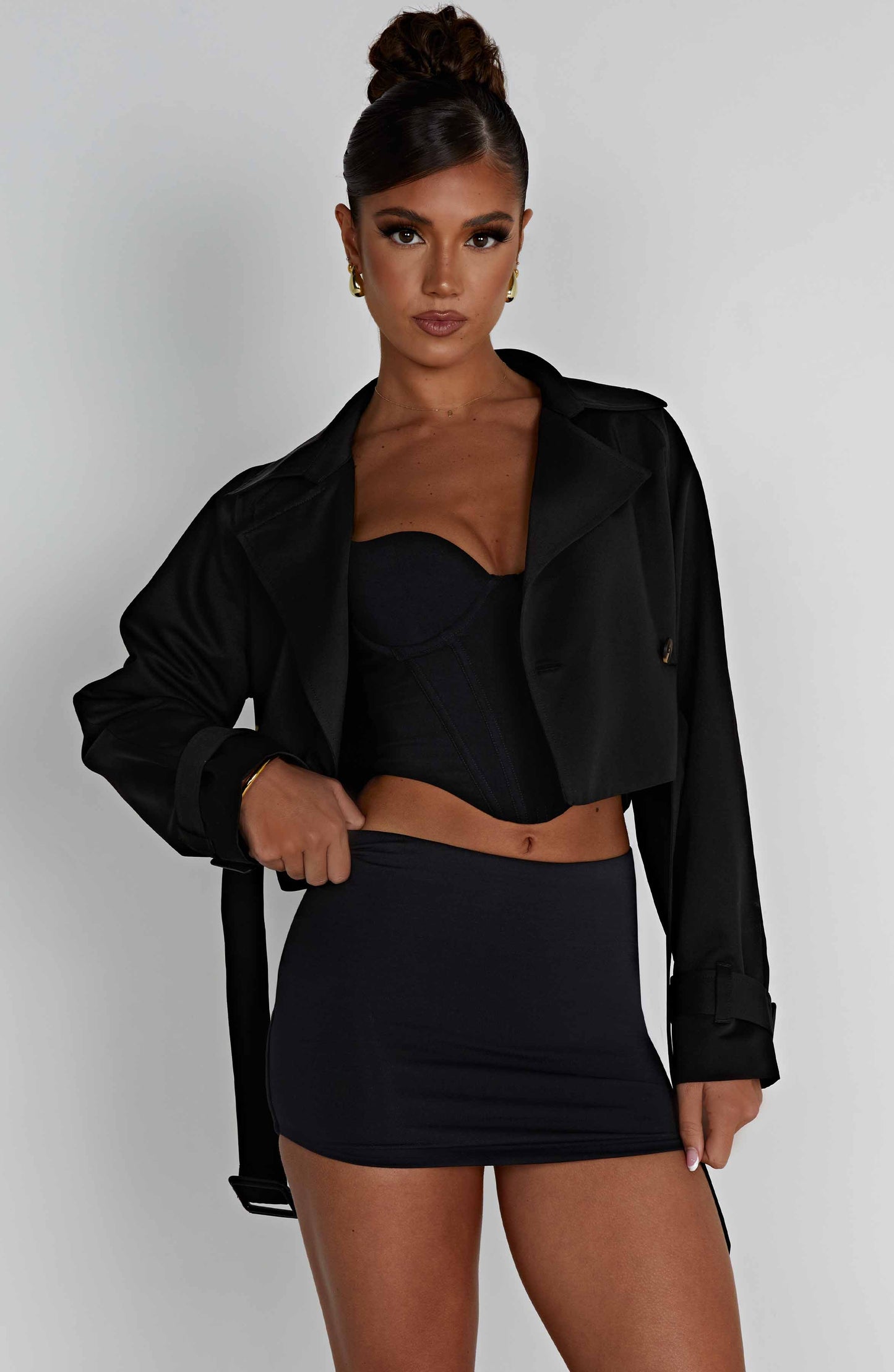 CIARA CROPPED TRENCH COAT - BLACK