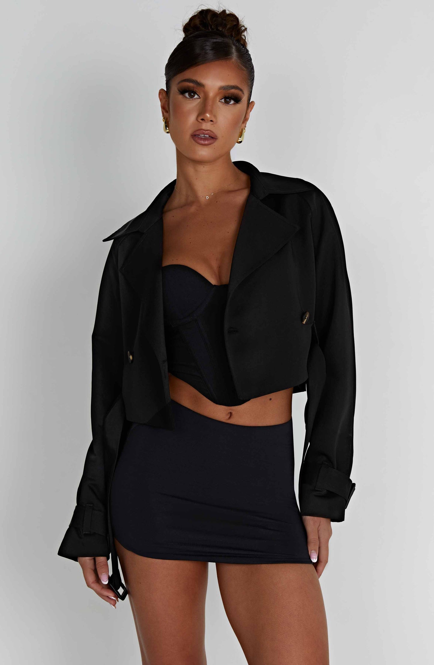 CIARA CROPPED TRENCH COAT - BLACK