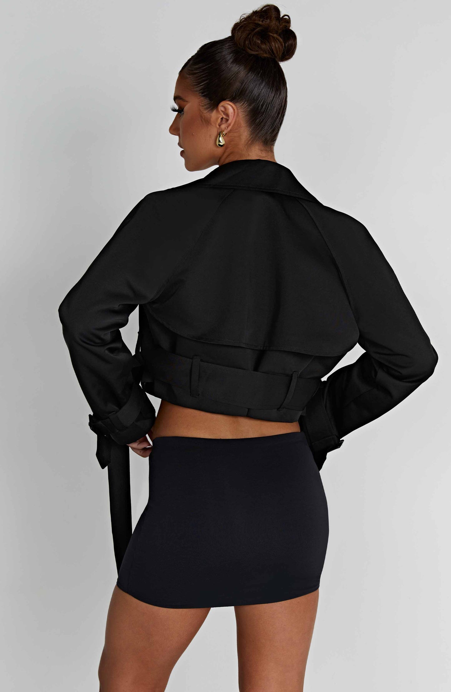 CIARA CROPPED TRENCH COAT - BLACK