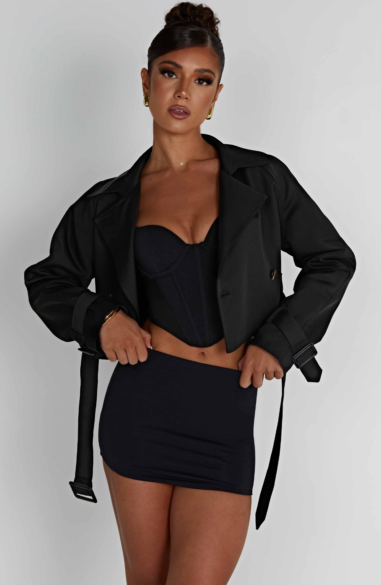 CIARA CROPPED TRENCH COAT - BLACK