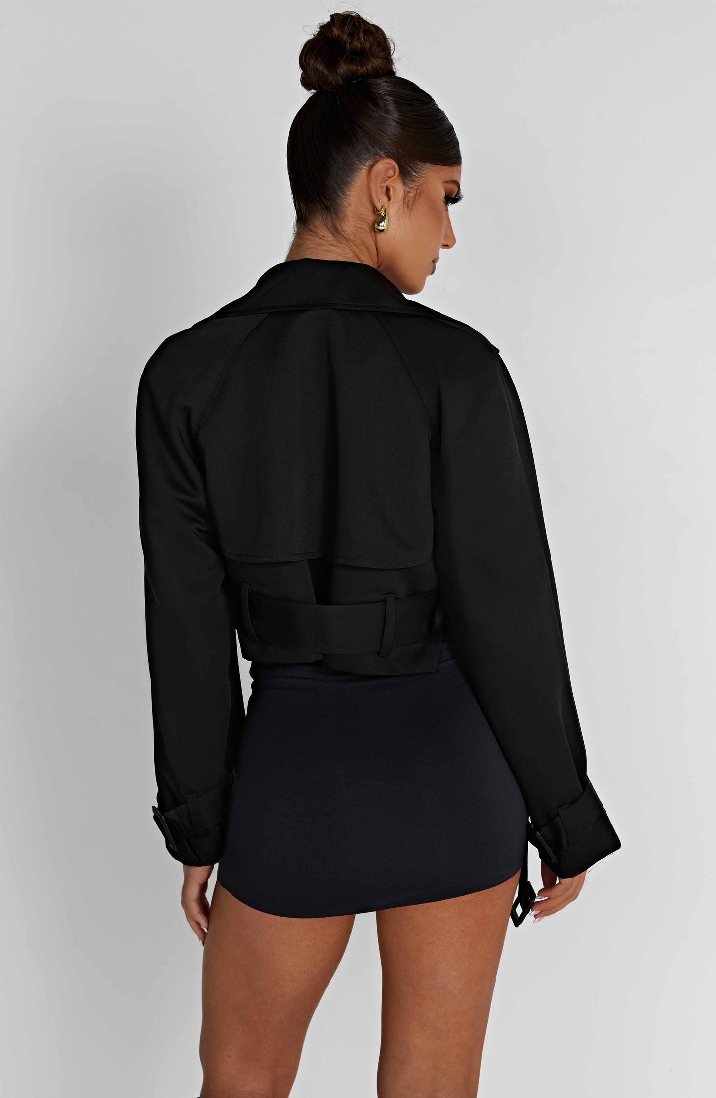 CIARA CROPPED TRENCH COAT - BLACK