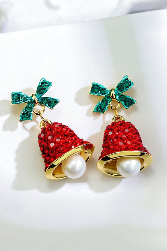 Christmas Bowknot Jingle Bell Drop Earrings