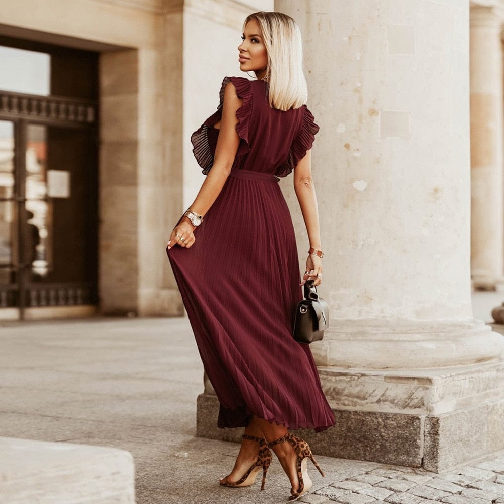 Amara | Ruffled Sleeveless Pleated Maxi Dress