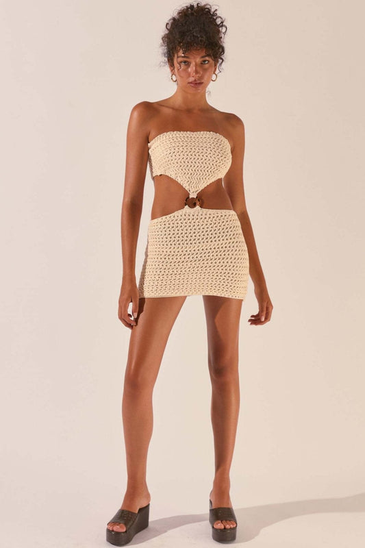 Edna Strapless Cut-out Crochet Mini Dress