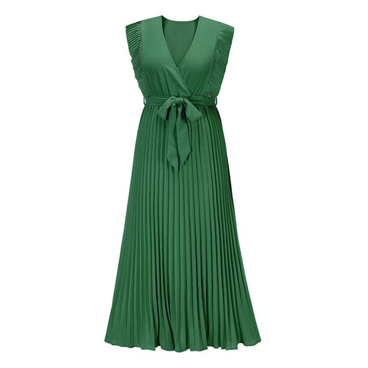 Clara | Pleated Belted Maxi Dress