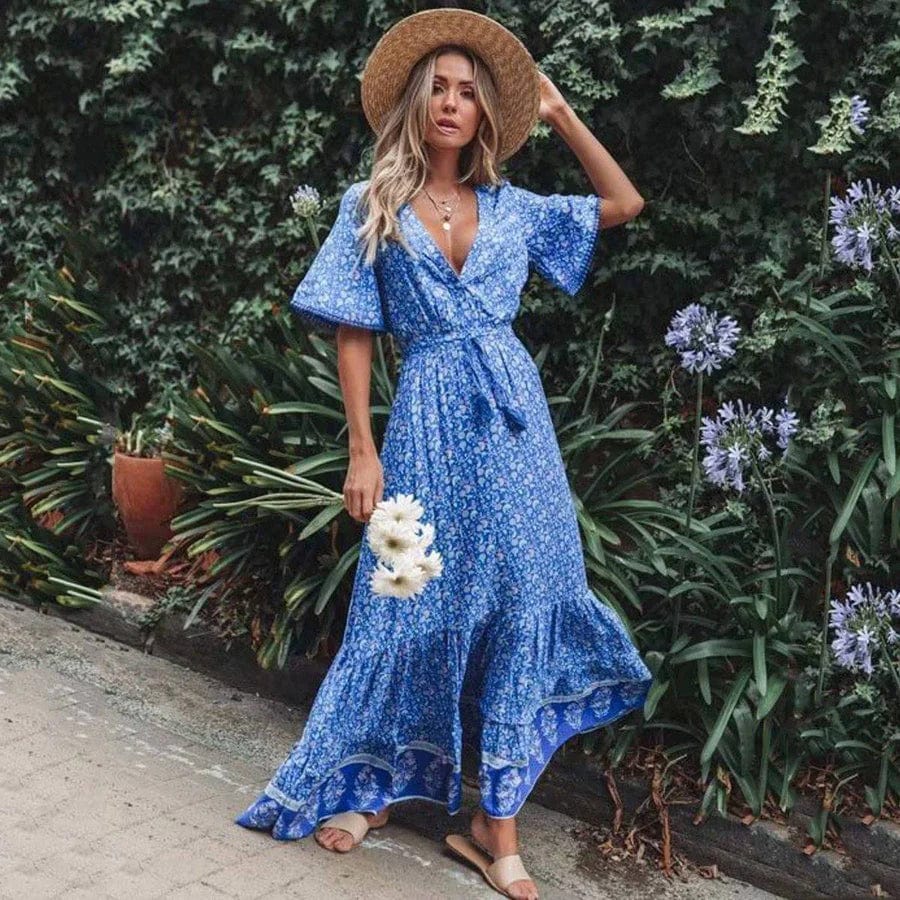 Sabrina | Women's Bohemian Maxi Dress | Ruffled Dress