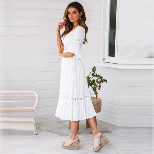 Amelia | Women's Lace-Trim Dress | Elegant Midi Dress