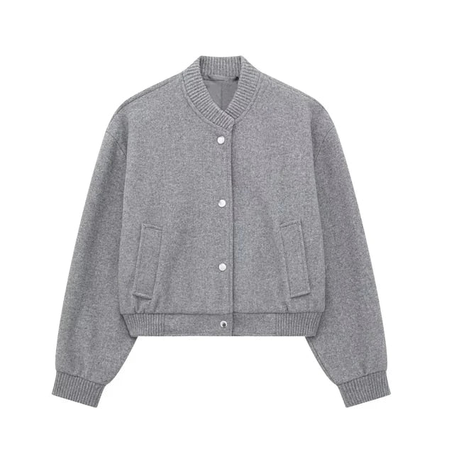 Chloe | Classic Button-Up Bomber Jacket