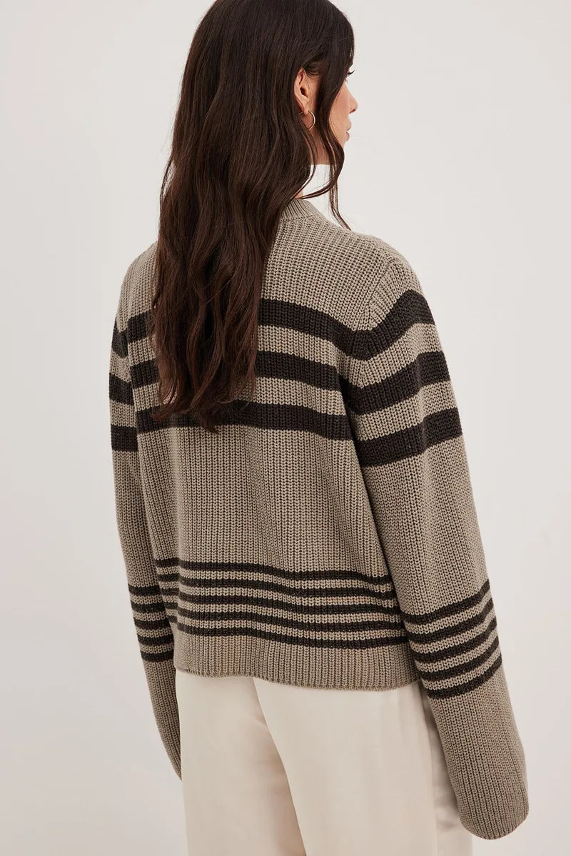 Rib Knitted Striped Sweater